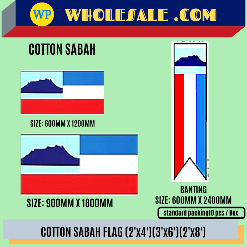 Sabah Flag / Flag / Sabah State Flag / Polymesh Cottton / 2'x4' / 3'x6' / 2'x8' / F1504-SBH / F15060-SBH / F15064-SBH / Bendera Sabah / Bendera
