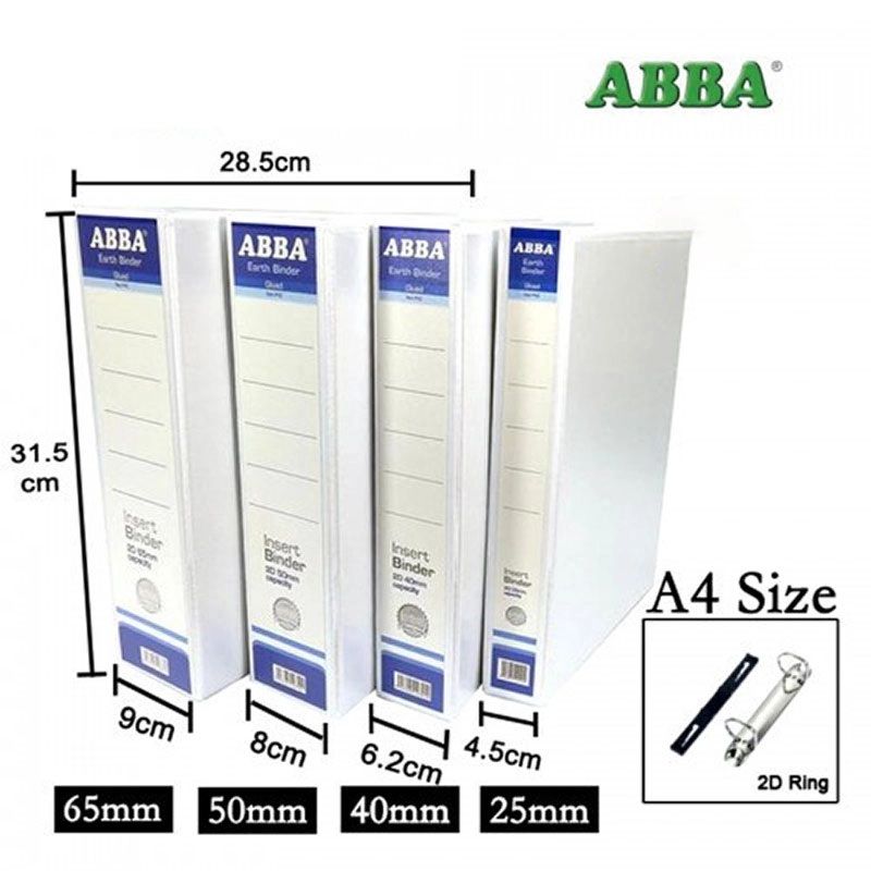 ABBA 2D Ring File A4 (25mm / 40mm / 50mm / 65mm) (5 pcs)