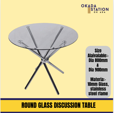 ROUND DISCUSSION GLASS TABLE / SIZE: DIA 800MM / 900MM / DISCUSSION TABLE / MEJA PERBINCANGAN
