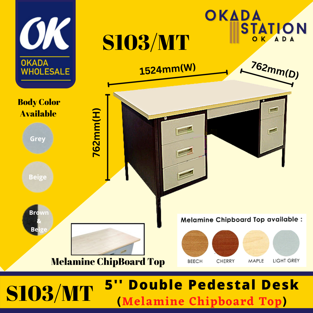 5'' Double Pedestal Desk (Melamine Chipboard Top) S103/MT 5'' Double Pedestal Desk (Melamine Chipboard Top) / Double Pedestal Desk / Pedestal Desk / Double Pedestal Table / Metal Table / Table With Drawer / Steel Table / Table