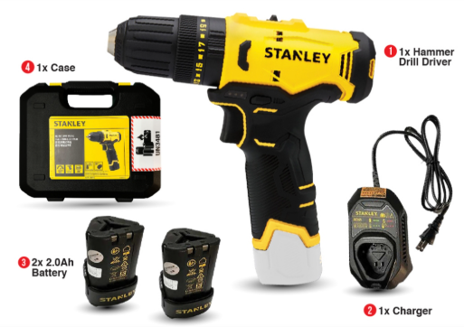 STANLEY CORDLESS HAMMER DRILL DRIVER 10MM 12V SCH10D2K 2 X 2.0 BATTERY GERUDI PEMUTAR SKRU l 电钻