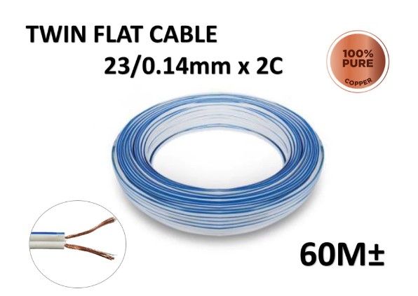 TWIN FLAT CABLE 23/0.14 x 2CORE 60M+/- 100% PURE COPPER