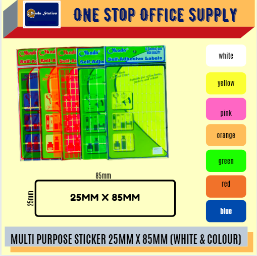 MULTI PURPOSE LABEL 25MM X 85MM -ALL COLOUR / Multi Purpose Label / Sticker Label / Colour Label / Colour Sticker / Label / Multipurpose Label