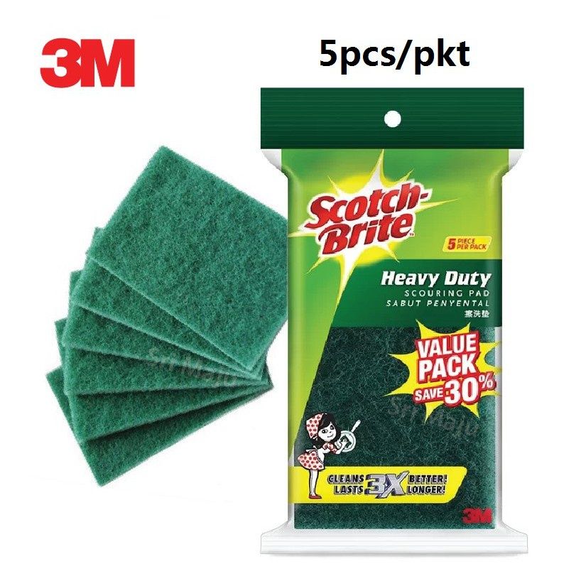 3M SCOTCH BRITE HEAVY DUTY SCOURING PADS (5PCS)