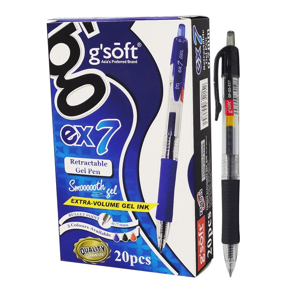 GSOFT EX7 RETRACTABLE GEL PEN BLUE 0.7MM 20PCS