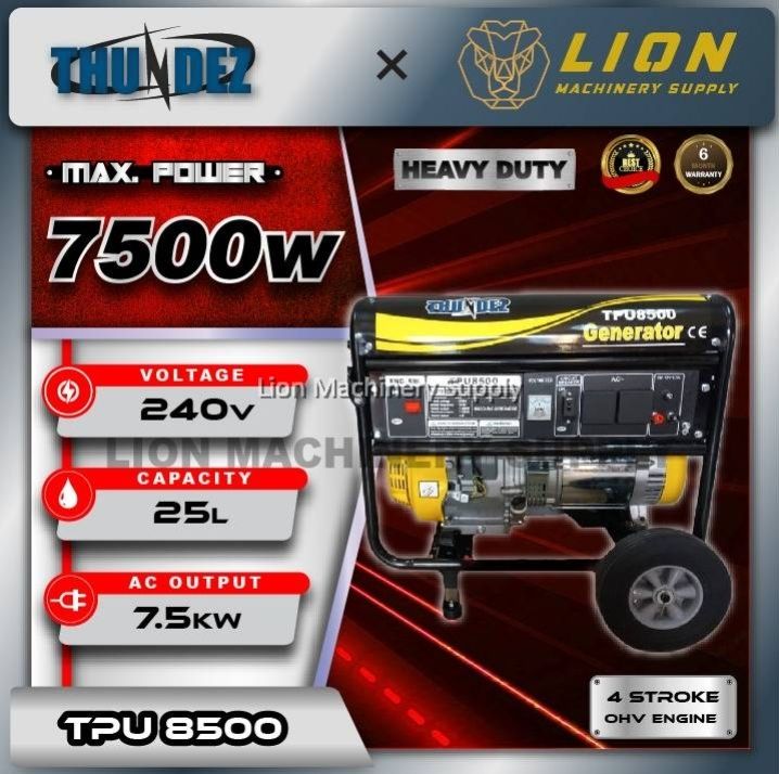 THUNDEZ 7500Watt/7.5KW Gasoline Petrol Generator TPU-8502 - Manual Start - Included Handle