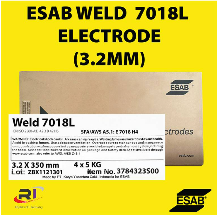RIGHTWELL ESAB WELD 7018L MILD STEEL WELDING ELECTRODE