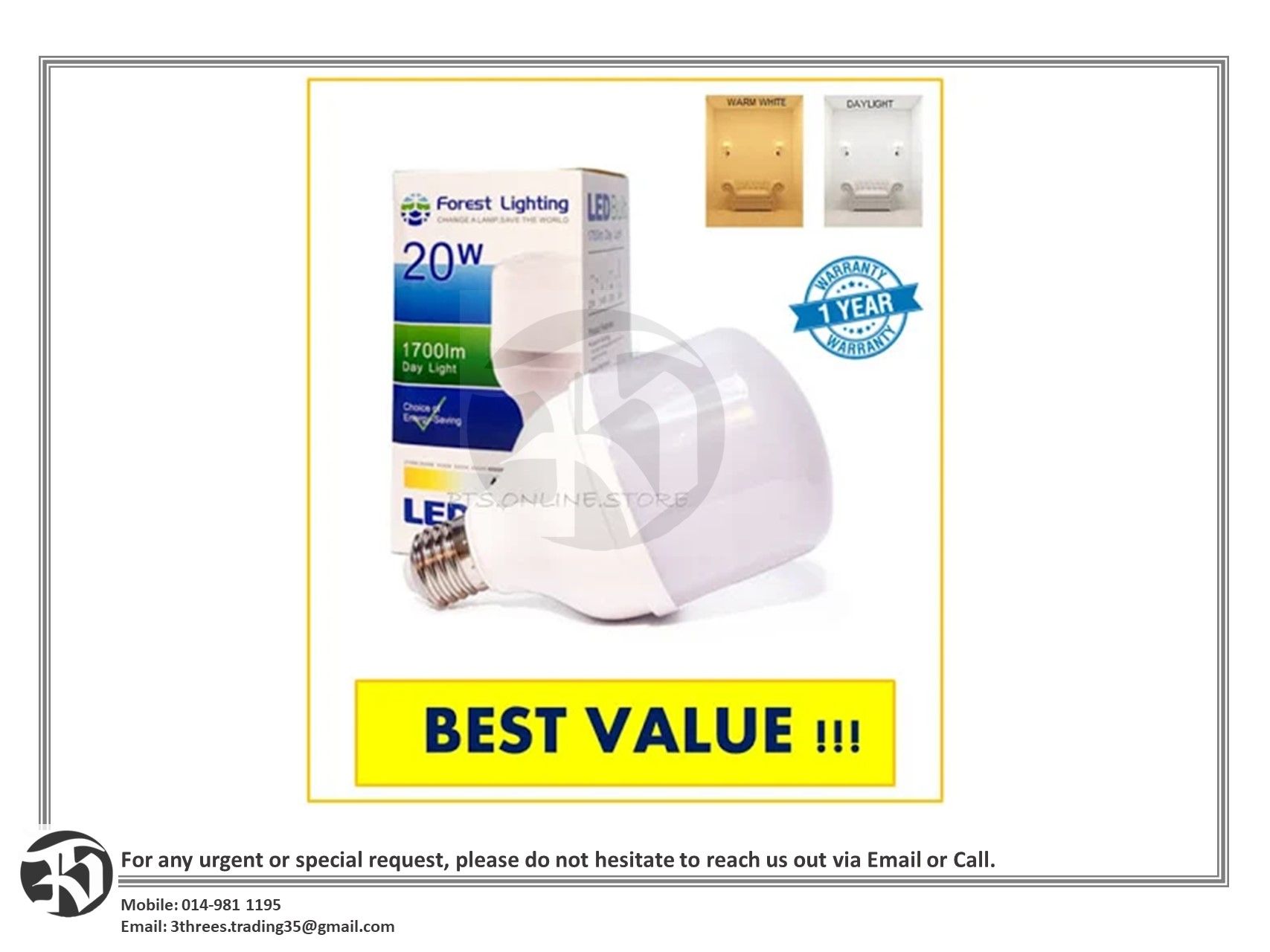 Lamp LED Bulb 20w Day Light E27 Screw