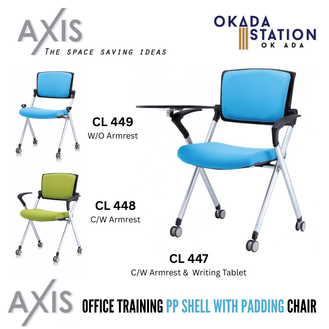 AXIS FOLDABLE TRAINING CHAIR (PADDING BACKREST)- ALL MODEL / AXIS SERIES / FOLDABLE CHAIR / TRANING CHAIR / STUDY CHAIR / STUDENTS CHAIR / EDUCATION CHAIR / TUITION CHAIR / MEETING CHAIR / OFFICE CHAIR / CHAIR WITH ARMREST / CHAIR WITH ARMREST & TABL