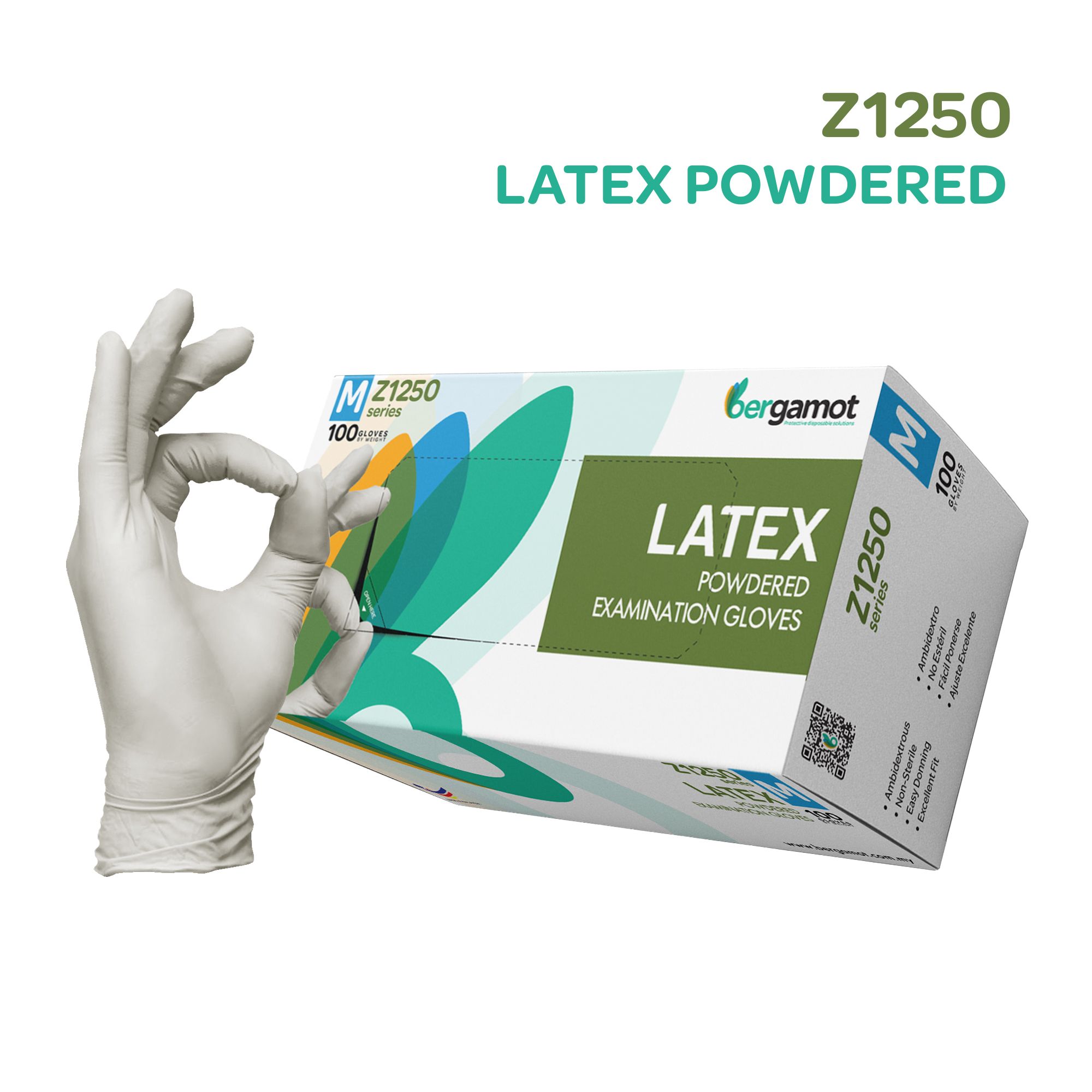 BERGAMOT Z1250 Latex Powdered Examination Gloves 100's [10box/carton]
