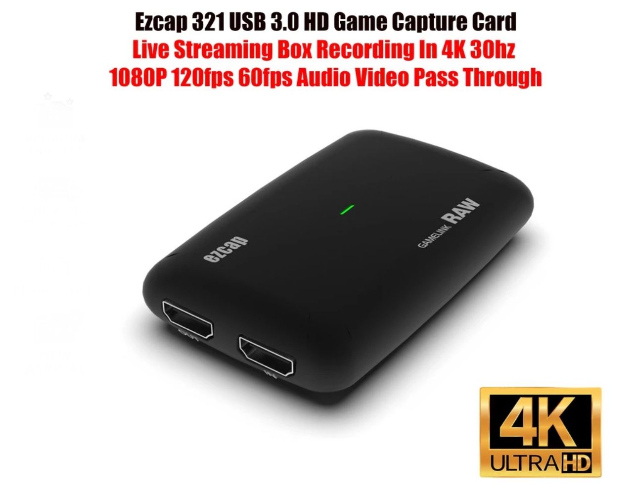 EZCAP Video Capture Card Live Streaming Box Recording In 4K 30hz 1080P 120fps 60fps Audio Video