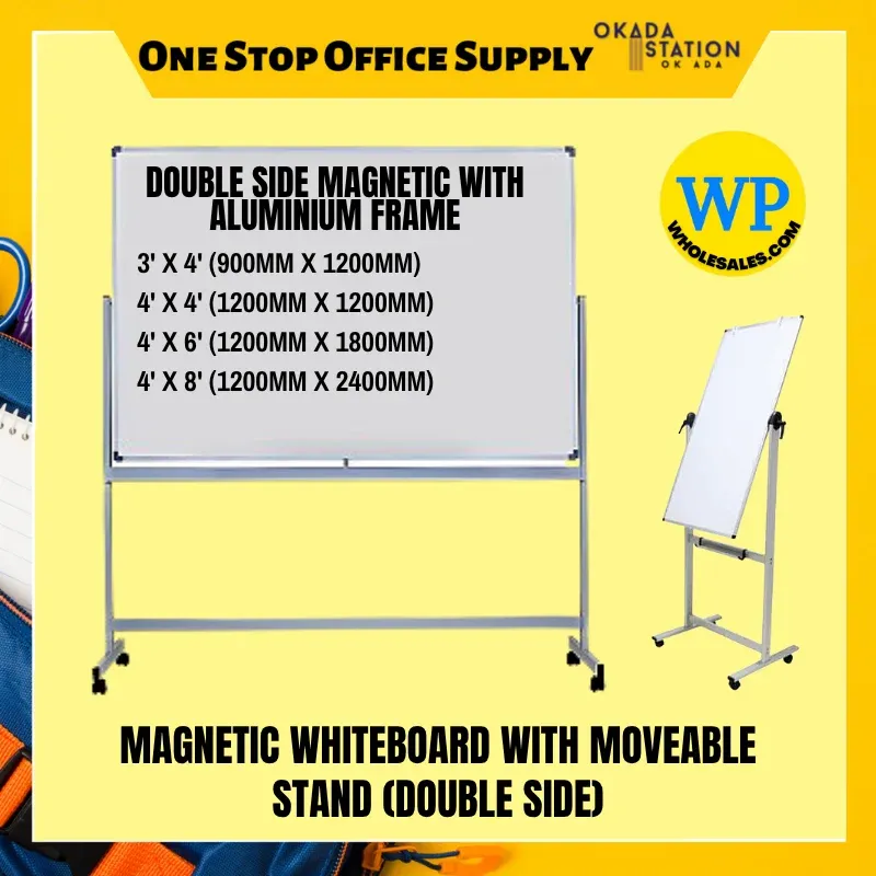 DOUBLE SIDED MAGNETIC WHITEBOARD WITH MOVEABLE STAND - (3'x4') (4'x4') (4'X6') (4'x8') / Whiteboard / Magnetic Whiteboard / Board / Double Sided Magnetic Whiteboard