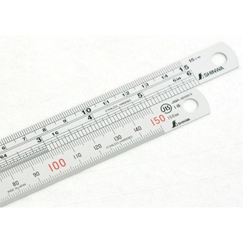 SHINWA STAINLESS STEEL RULE ROUNDED END (INCH & METRIC)