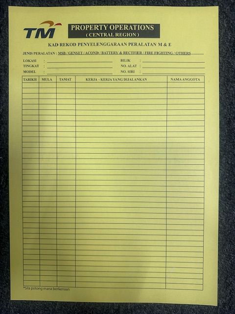 Kad Rekod Penyelenggaraan Peralatan M&E TM