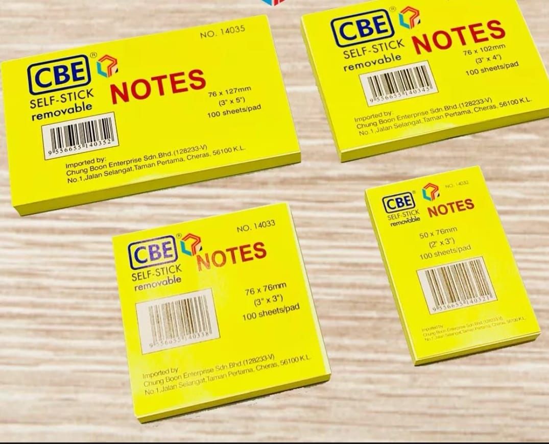 CBE SELF STICK / STICKY NOTE 3 X 4 (YELLOW) RTSB