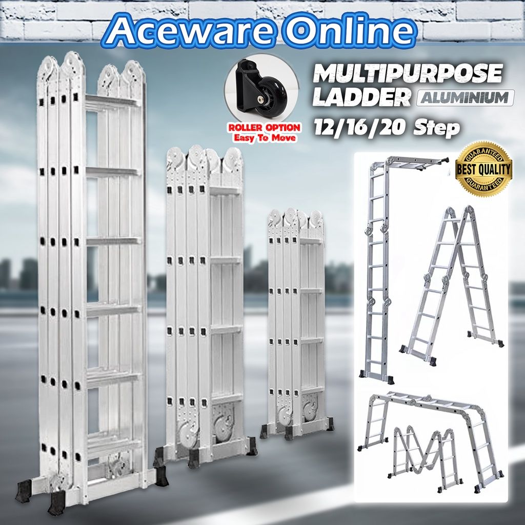 20 Step Aluminium Multipurpose Ladder Roller Folding Double Sided Ladder