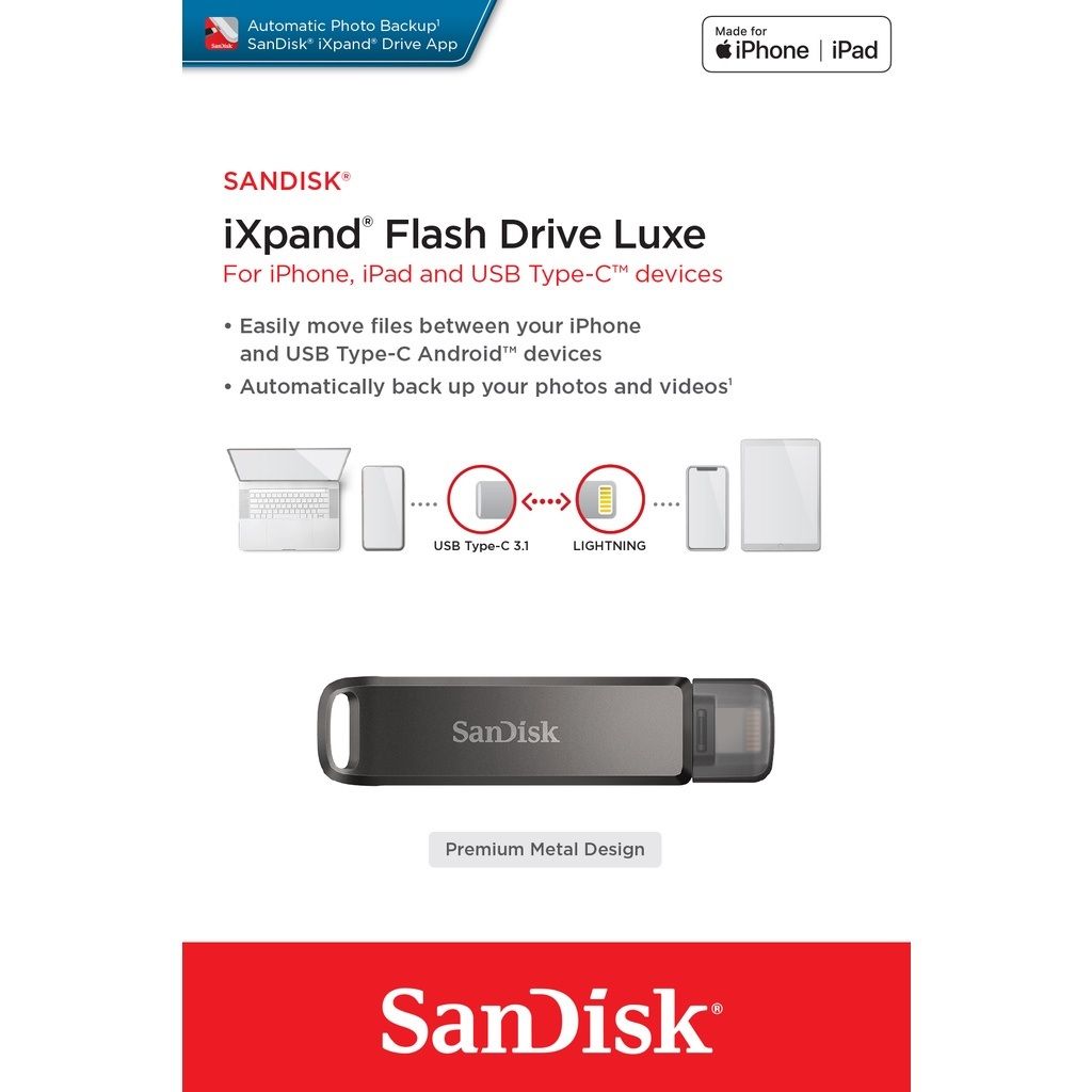 Genuine Malaysia - OTG Sandisk iXpand Luxe Lighting & Type-C 128GB 256GB SDIX70N 256G GN6NE