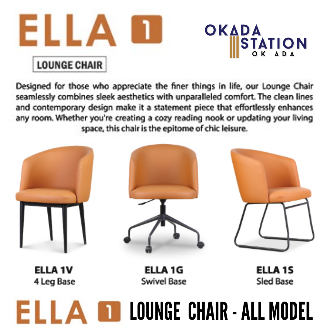 ELLA 1 LOUNGE CHAIR - ALL MODEL / SECRETARIAL SERIES / OFFICE CONFERENCE CHAIR / MEETING CHAIR / VISITOR CHAIR / RELAXING CHAIR / SWIVEL BASE / 4 LEG BASE / SLED BASE / FABRIC / PU LEATHER / ELLA 1