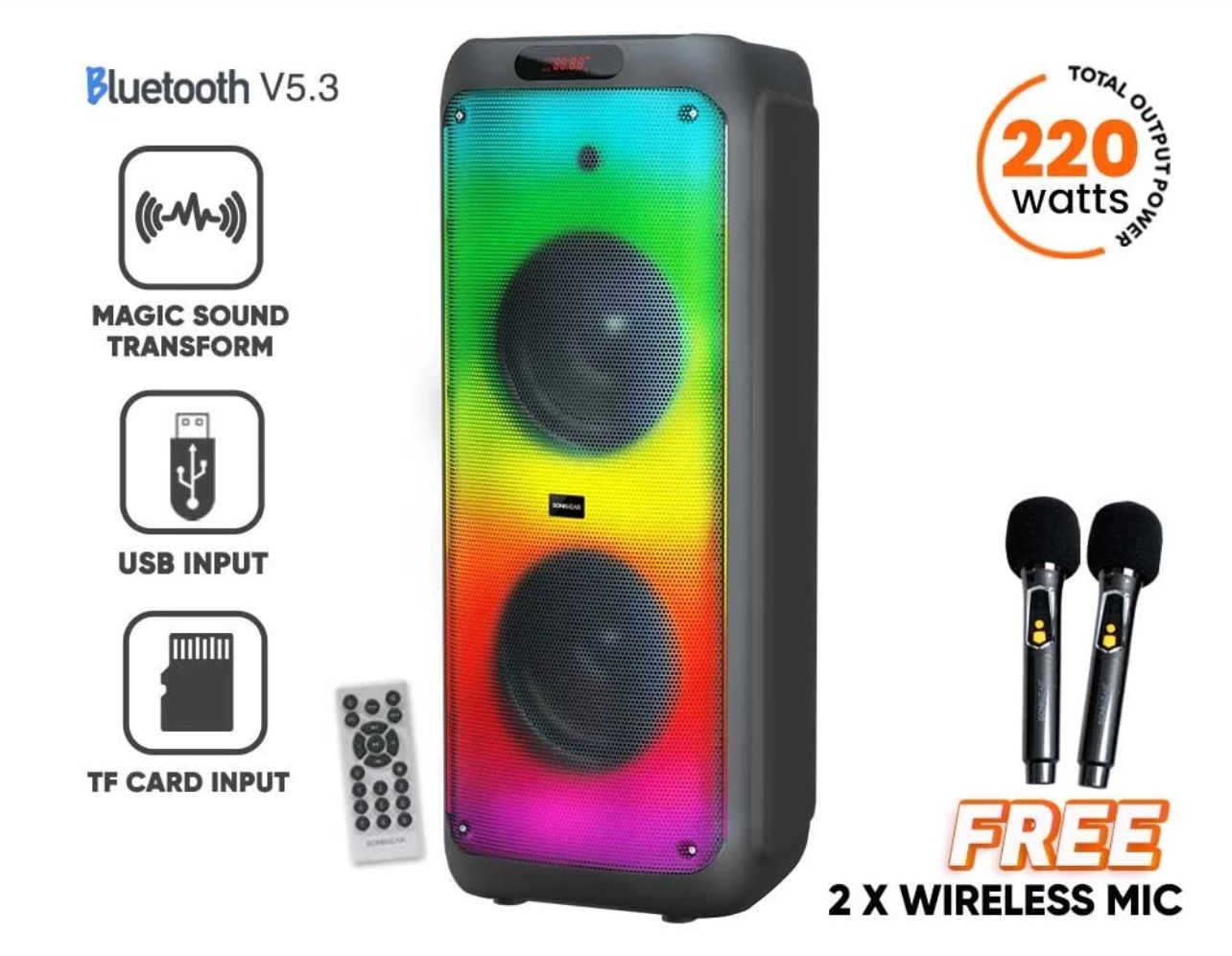 SonicGear Audiox Pro 1200 HD Bluetooth 5.3 Outdoor Event Speaker with 2 Wireless Mic