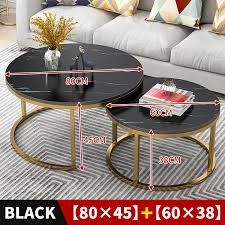Nordic Modern Living Room Table Marble Pattern Simple Design Coffee Table/meja kopi bulat (80CM+60CM)