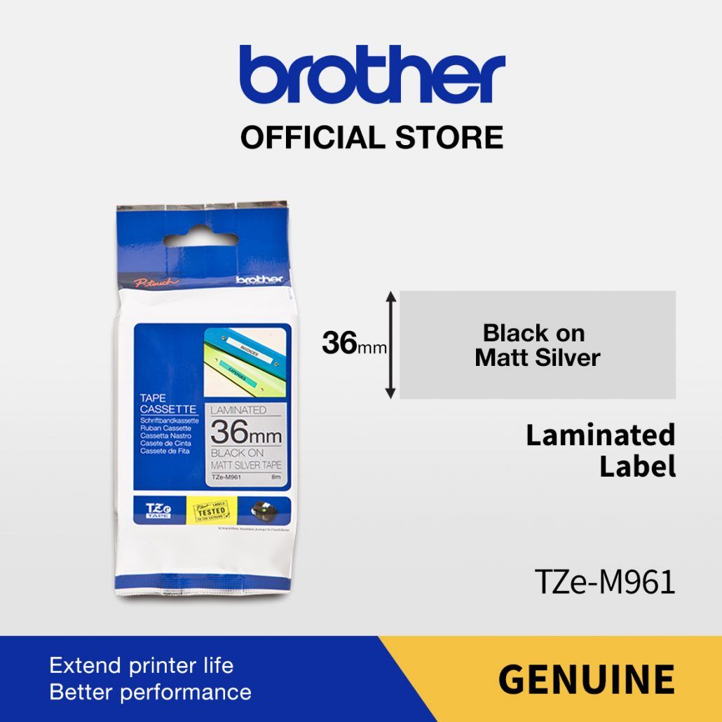 Brother Original TZe-M961 Black on Matte Silver 36mm Standard Laminated Tape (8m)