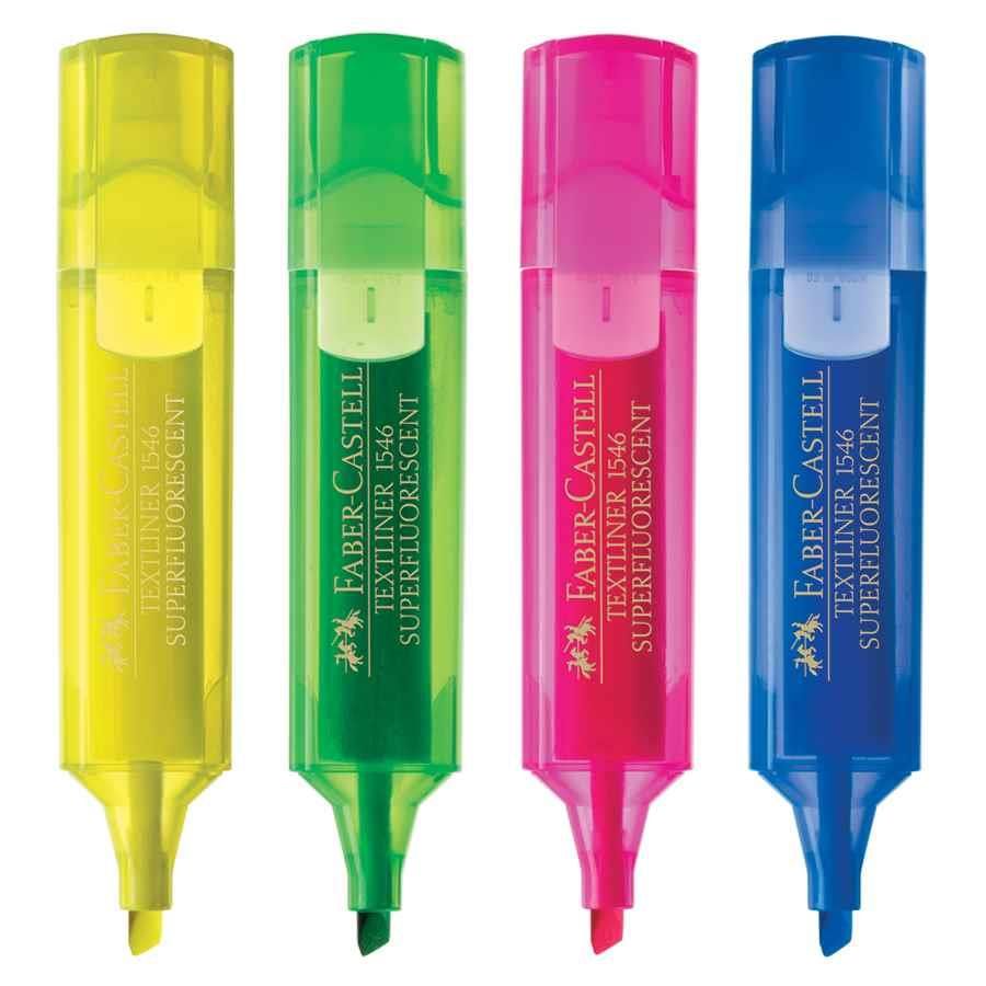 Faber Castell Textliner 1546 Highlighter - Green, Yellow, Orange, Pink, Blue.