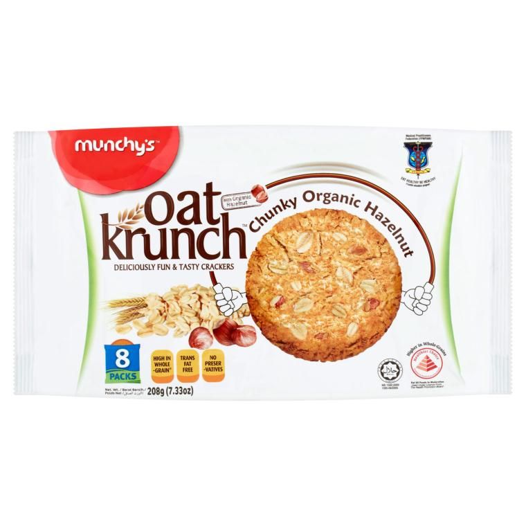 MUNCHY'S 8 OAT KRUNCH CHUNKY ORGANIC HAZELNUT CRACKERS 208G