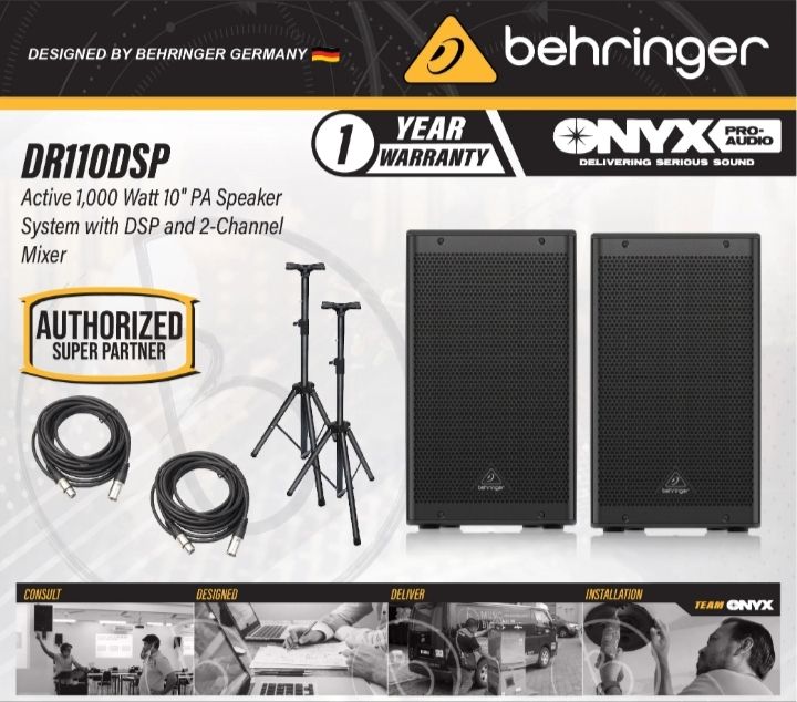 Behringer DR110DSP 1000W 10" Powered Speaker with Bluetooth - Pair (DR-110DSP / DR 110DSP)