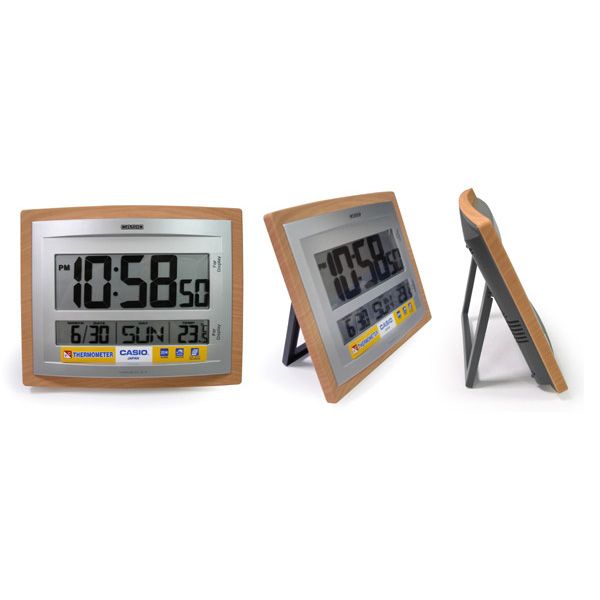 *CASIO ID-15S-5 Digital Auto Calendar Thermo Large Wall Clock Wood Grain