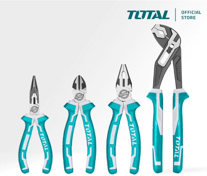 TOTAL Pliers Set With Combination + Diagonal Cutting + Long Nose + Pump In Stackable Box (4 Pcs) THKTV02P041