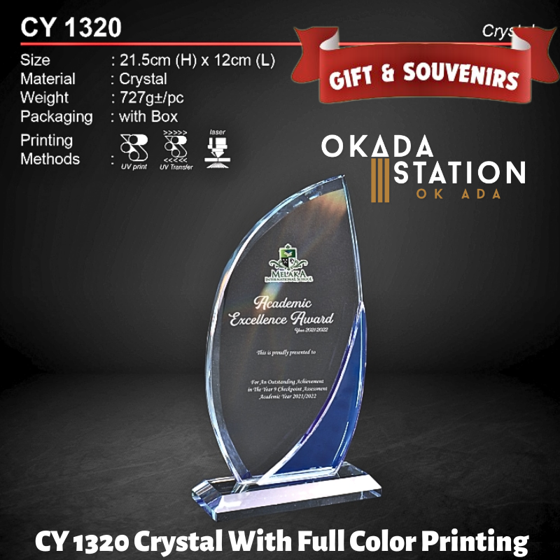 GIFT & SOUVENIRS : CY 1320 CRYSTAL WITH FULL COLOR PRINTING / CRYSTAL AWARD / AWARD TROPHY / TROFI / 21.5CM(H) / 1PC