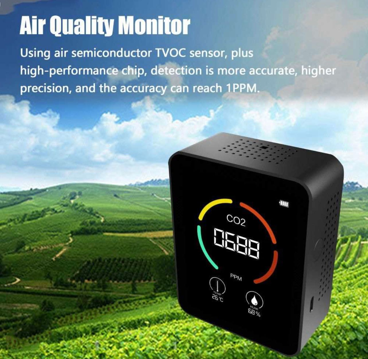 NA Air Quality Monitor Portable Carbon Dioxide Detector 3-in-1 CO2 Temperature Humidity Meter