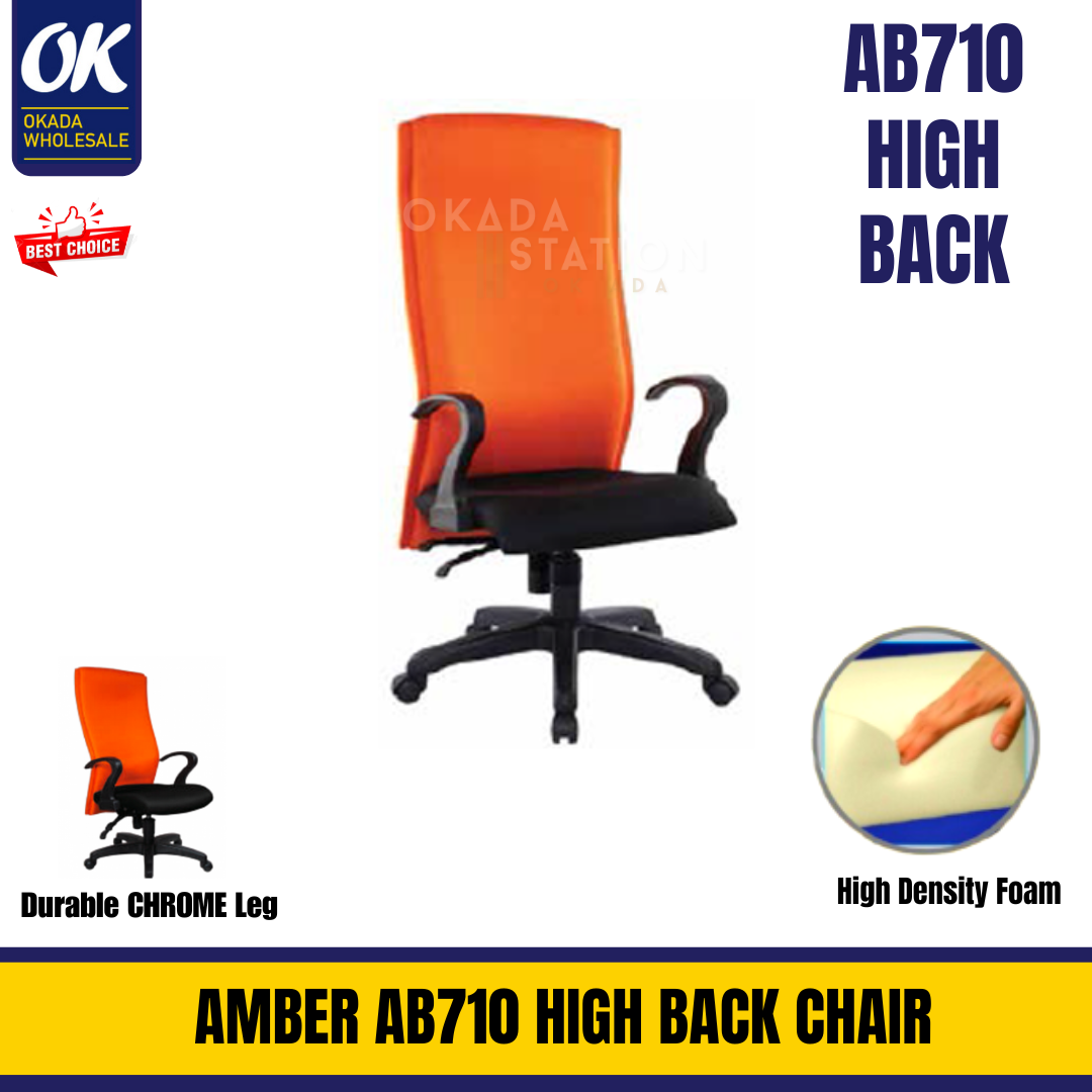 AMBER CHAIR AMBER AB710 ERGONOMIC HIGH BACK CHAIR WITH CHROME LEG / PU LEATHER CHAIR / FABRIC CHAIR / AMBER H/B / EXECUTIVE CHAIR / OFFICE CHAIR / KERUSI PEJABAT