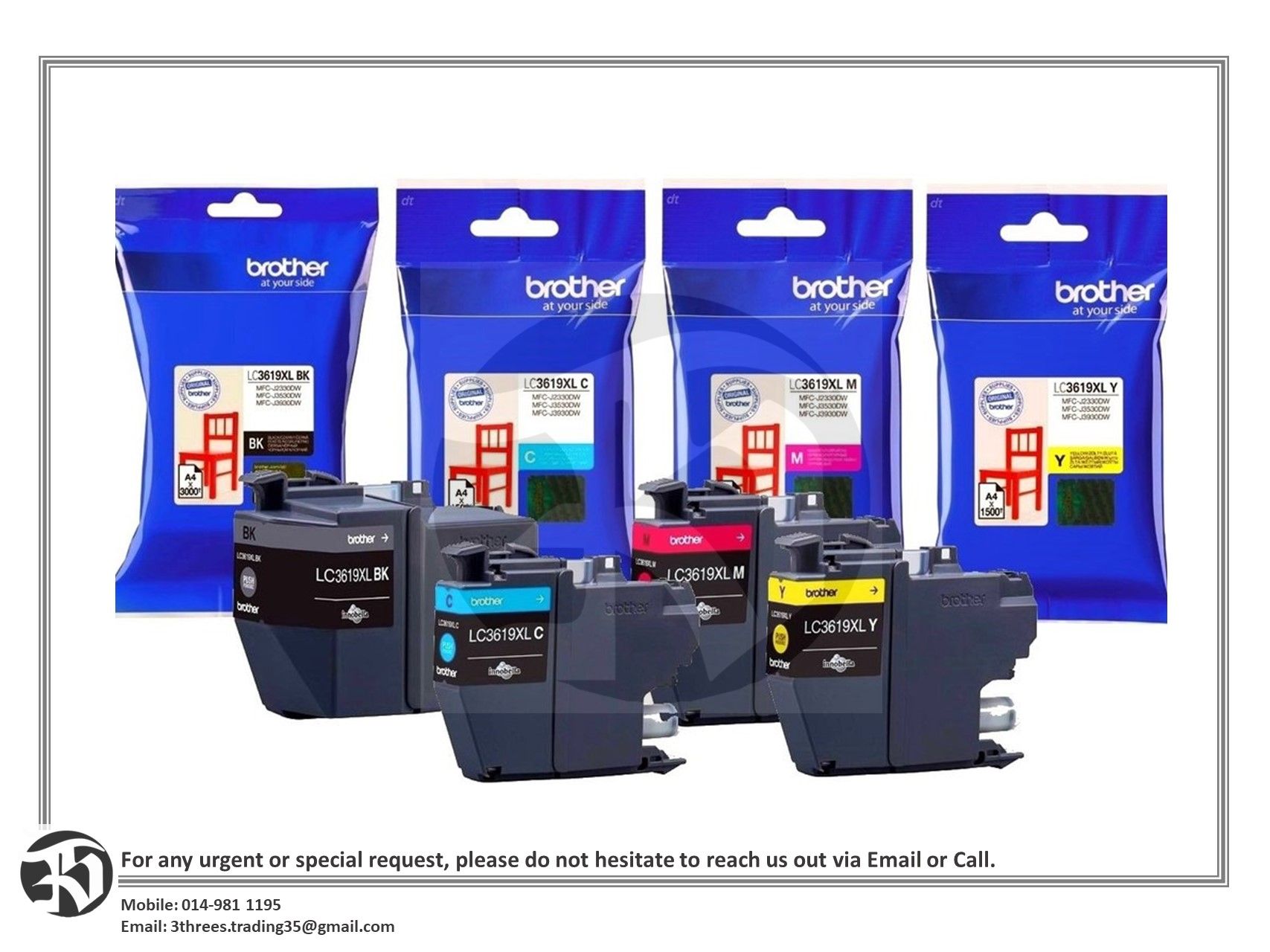 Brother MFC-J2730DW Ink Cartridge (LC3619XL-BK, LC3619XL-C, LC3619XL-M, LC3619XL-Y)