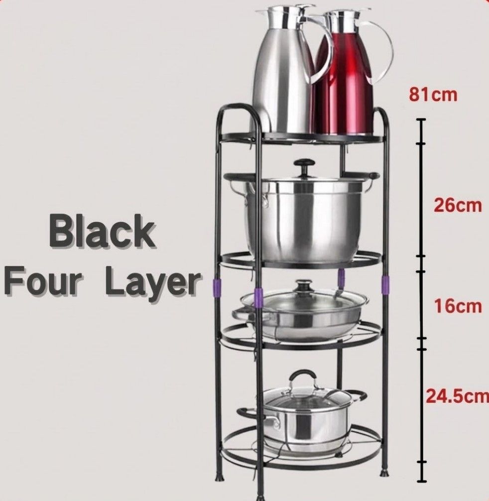 3/4/5 floor shelf kitchen floor multi-layer microwave oven storage rack Black-1 set 4 layer storage rack-KKK