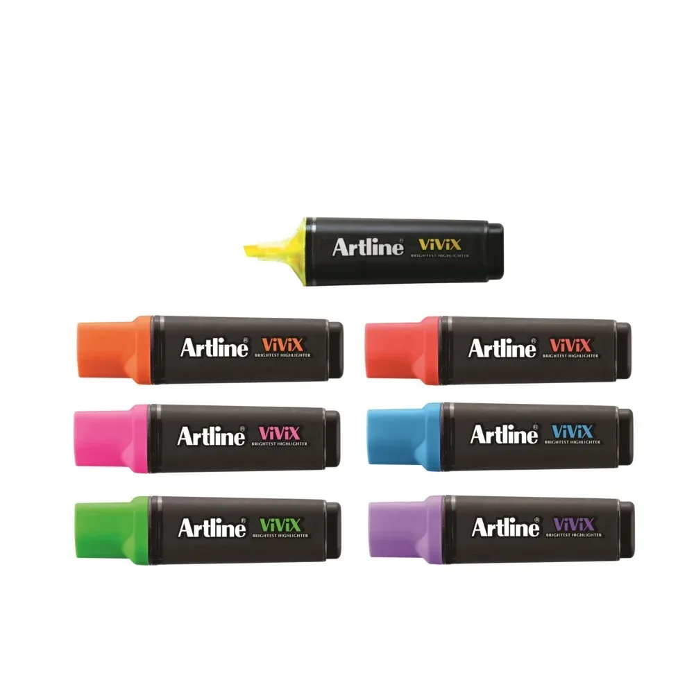 Artline ViViX Highlighter - Green, Yellow, Red, Orange, Blue, Purple, Pink