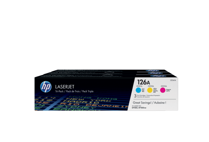 HP 126A 3-pack Original LaserJet Toner Cartridges - Cyan/Magenta/Yellow (CF341A)