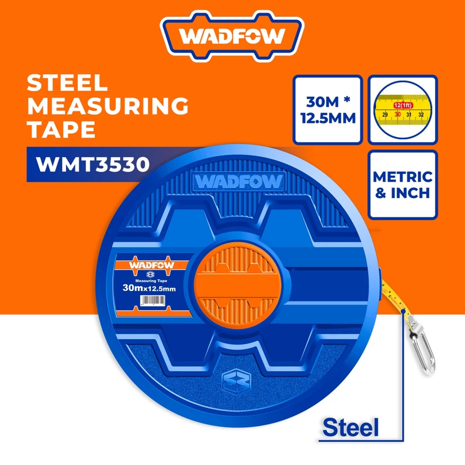 WADFOW STEEL MEASURING TAPE WITH METRIC AND INCH UNIT READING (30M X 12.5MM) (WMT3530)