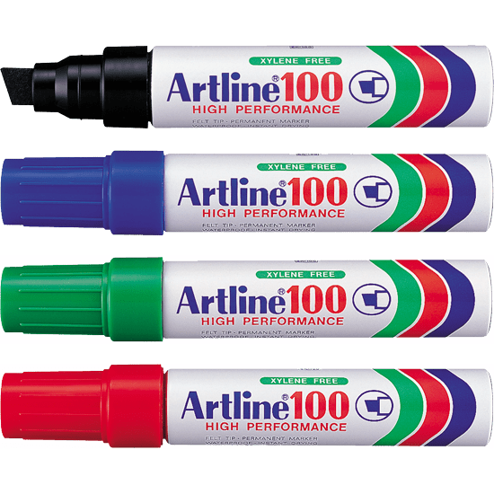 Artline 100 Marker Pen - Black/Red/Green/Blue