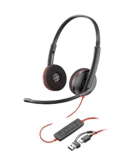 Poly Blackwire 3220 Stereo USB-C Headset +USB-C/A Adapter