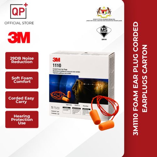 [BOX 100PR] 3M 1110 FOAM EAR PLUG CORDED EARPLUGS 29DB NOISE REDUCTION RATING l PENUTUP TELINGA l 耳塞-