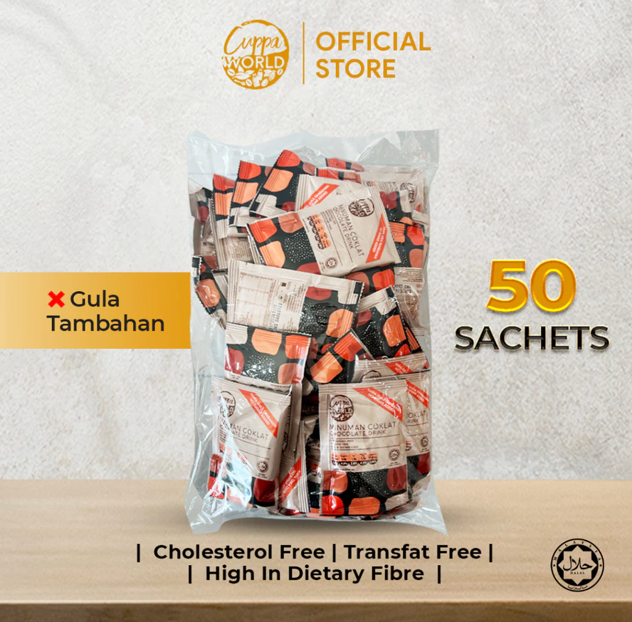 Minuman Coklat Premium Cuppa 18g (Tanpa Gula Tambahan)