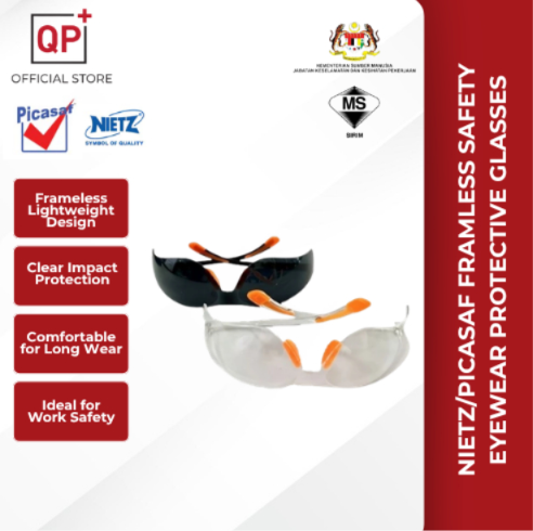 NIETZ/PICASAF FRAMLESS SAFETY EYEWEAR PROTECTIVE GLASSES (CLEAR /BLACK) l CERMIN MATA KESELAMATAN 眼镜-BLACK
