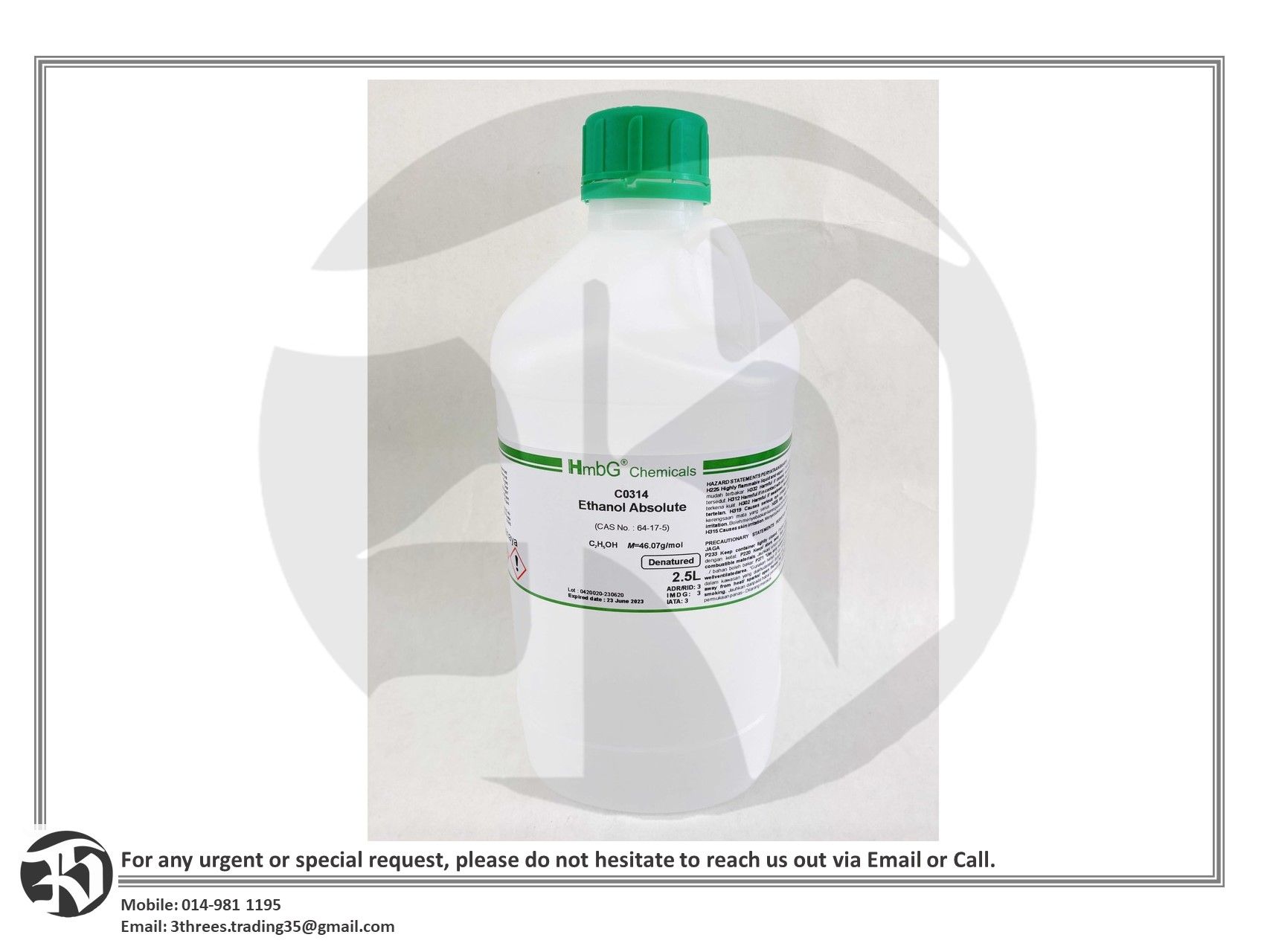 Ethanol Absolute 99%, Denatured 2.5L