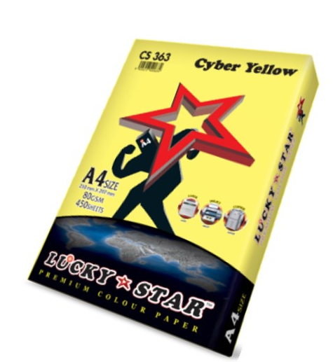 Lucky Star Fluorescent CS363 A4 80gsm Cyber Yellow Color Paper – 450 Sheets