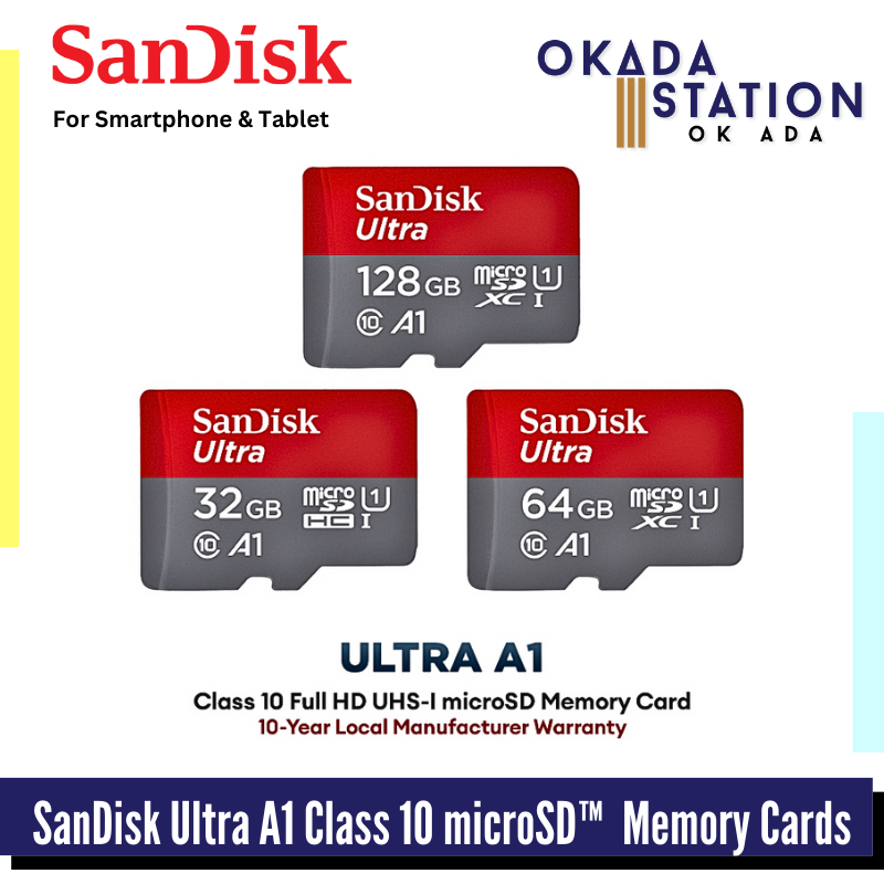 SanDisk Ultra A1 Class 10 microSD™ for Smartphone & Tablets Memory Cards - All Size / SD Card / Memory Card / Ultra A1 / Max Read: 140MB/s / Micro SD Memory / Phone Card