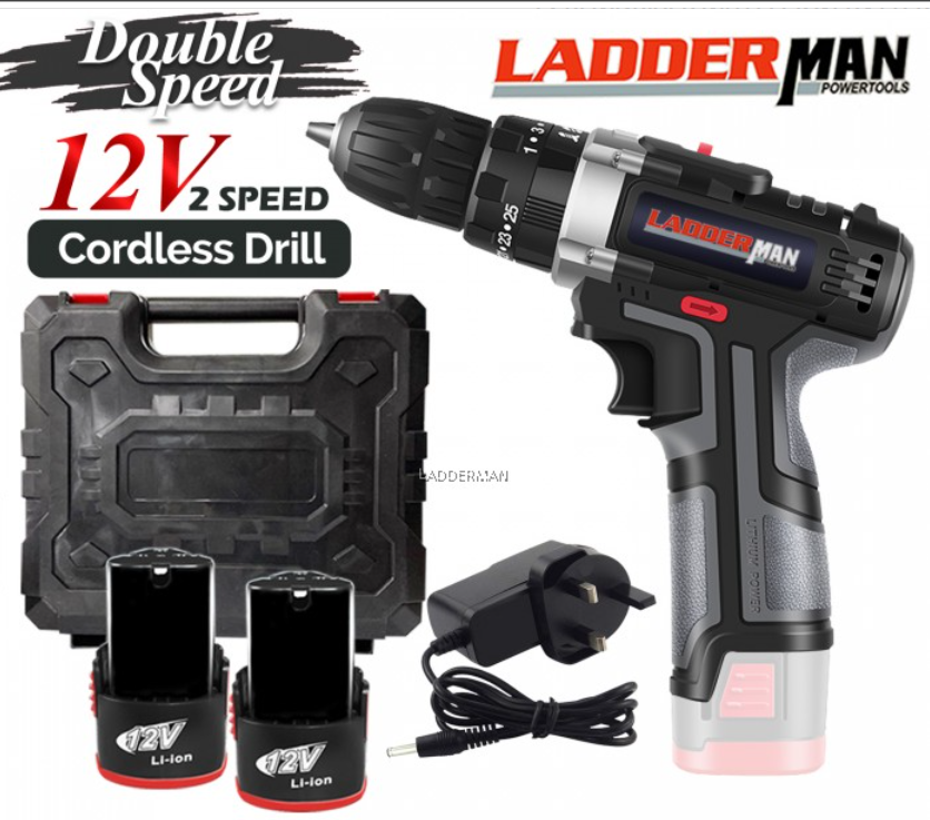 (PACKAGE) LADDERMAN 12V 2 SPEED CORDLESS DRILL SCREWDRIVER WITH LI-ION BATTERY