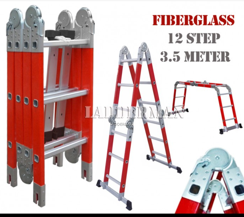 FIBERGLASS HEAVY DUTY 12 STEP 3.5 METER MULTIPURPOSE LADDER ( FAZ-4X3 )