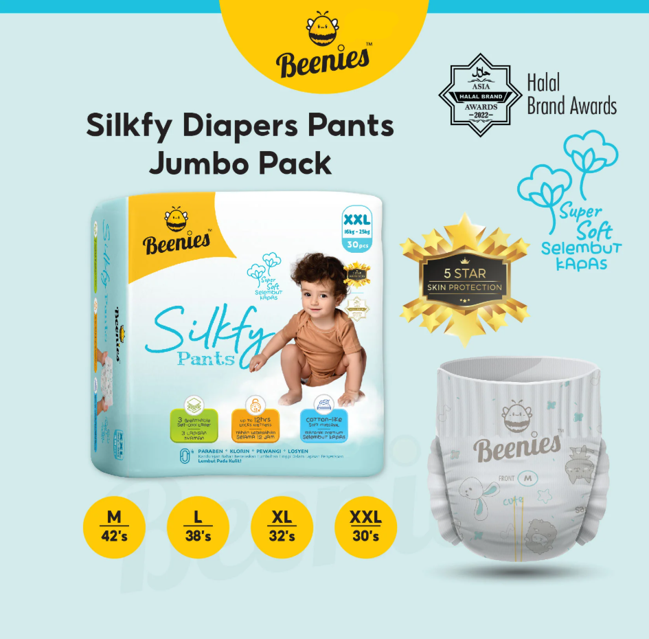 Beenies SILKFY Baby Disposable Diapers Pants M-XXL (1 Carton) 6 Packs Super Soft / Lampin Bayi Jenis Seluar 11010-11013 L38 Pants 1 Carton SL-11010-11013-KKK