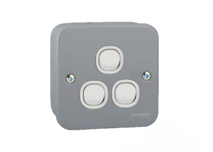 SCHNEIDER ESM33_1_2AR_G11 10AX 250V 3GANG 1WAY SWITCH (METALCLAD)